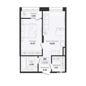 2-к квартира, вторичка, 39м2, 9/9 этаж