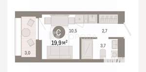 Студия квартира, вторичка, 23м2, 6/17 этаж