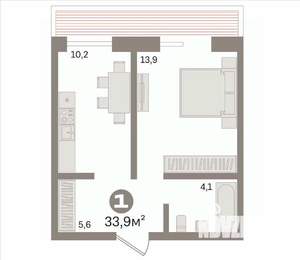 1-к квартира, вторичка, 34м2, 8/13 этаж