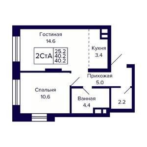 2-к квартира, вторичка, 40м2, 12/23 этаж