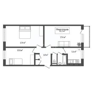 3-к квартира, вторичка, 62м2, 2/5 этаж