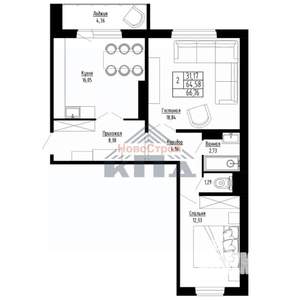 2-к квартира, вторичка, 67м2, 2/15 этаж