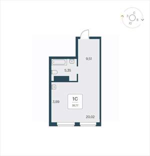 Студия квартира, вторичка, 39м2, 21/25 этаж