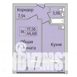 1-к квартира, строящийся дом, 45м2, 9/12 этаж