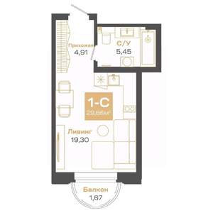 1-к квартира, строящийся дом, 30м2, 17/24 этаж