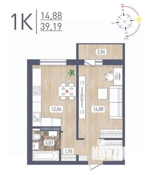 1-к квартира, строящийся дом, 39м2, 11/17 этаж