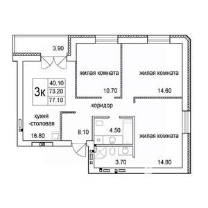 3-к квартира, строящийся дом, 77м2, 4/8 этаж