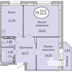 2-к квартира, строящийся дом, 64м2, 10/25 этаж