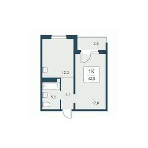 1-к квартира, вторичка, 43м2, 9/17 этаж