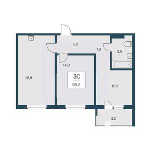 3-к квартира, вторичка, 59м2, 9/17 этаж
