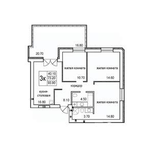 3-к квартира, строящийся дом, 94м2, 1/8 этаж