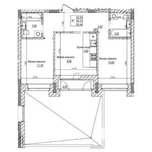 3-к квартира, строящийся дом, 54м2, 2/21 этаж