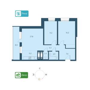 3-к квартира, строящийся дом, 69м2, 6/26 этаж