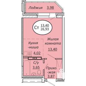 Студия квартира, строящийся дом, 27м2, 13/25 этаж