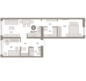 2-к квартира, вторичка, 65м2, 2/23 этаж