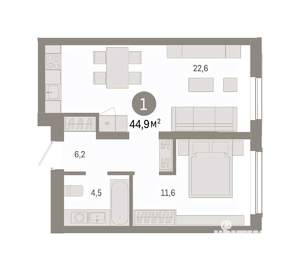 1-к квартира, вторичка, 45м2, 5/8 этаж