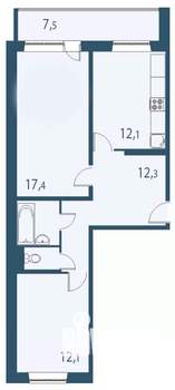 2-к квартира, строящийся дом, 63м2, 1/17 этаж