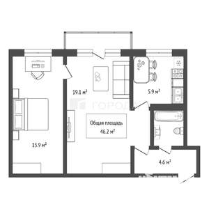 2-к квартира, вторичка, 46м2, 4/5 этаж
