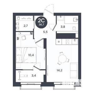2-к квартира, вторичка, 36м2, 16/17 этаж
