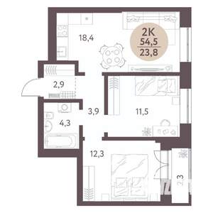 2-к квартира, вторичка, 55м2, 2/10 этаж