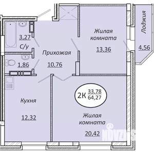 2-к квартира, вторичка, 64м2, 20/25 этаж