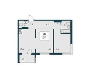 2-к квартира, вторичка, 58м2, 12/17 этаж