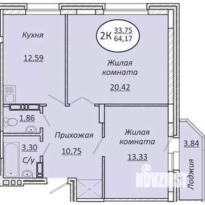 2-к квартира, строящийся дом, 64м2, 13/25 этаж
