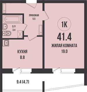 1-к квартира, строящийся дом, 41м2, 13/13 этаж