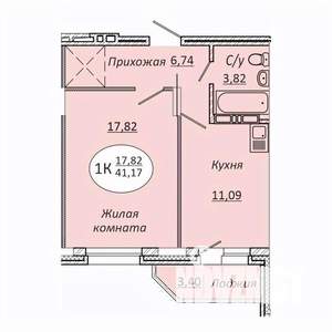 1-к квартира, строящийся дом, 41м2, 19/25 этаж