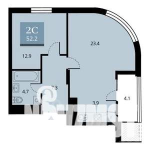 2-к квартира, строящийся дом, 52м2, 20/23 этаж
