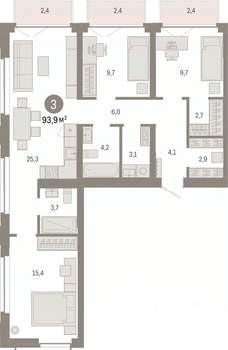 3-к квартира, вторичка, 94м2, 3/7 этаж