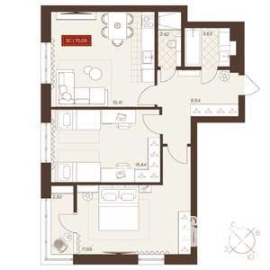 3-к квартира, вторичка, 70м2, 15/24 этаж