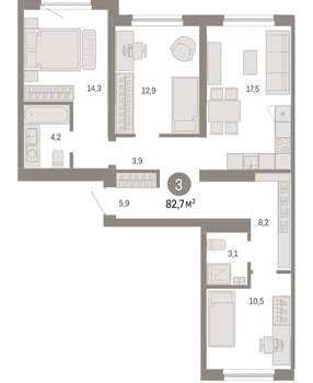 3-к квартира, вторичка, 83м2, 9/15 этаж