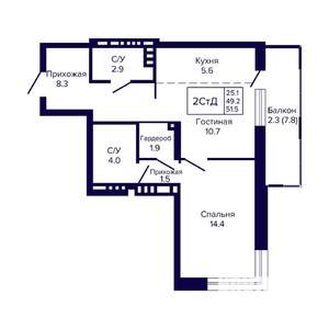 2-к квартира, вторичка, 52м2, 7/23 этаж