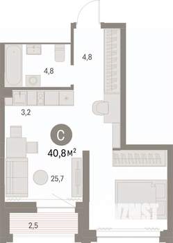 Студия квартира, вторичка, 41м2, 15/30 этаж