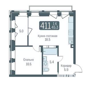 2-к квартира, вторичка, 43м2, 7/7 этаж