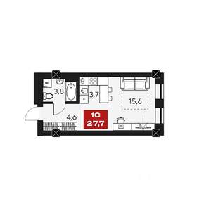 Студия квартира, строящийся дом, 28м2, 12/14 этаж