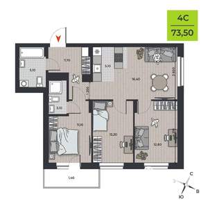 4-к квартира, вторичка, 75м2, 11/21 этаж