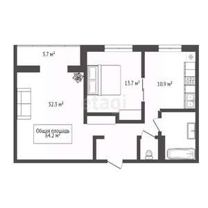 2-к квартира, вторичка, 64м2, 10/19 этаж