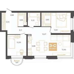 3-к квартира, вторичка, 81м2, 7/24 этаж