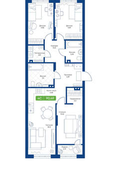 4-к квартира, вторичка, 91м2, 2/22 этаж