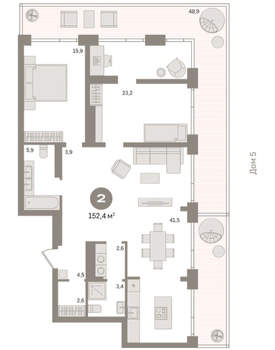 2-к квартира, сданный дом, 151м2, 7/7 этаж