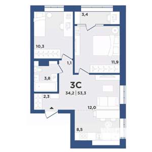3-к квартира, вторичка, 53м2, 5/9 этаж
