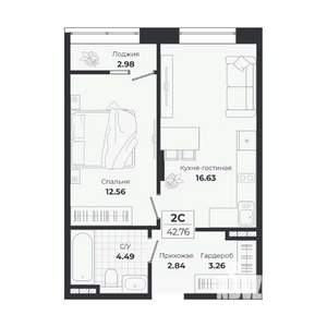2-к квартира, строящийся дом, 40м2, 7/9 этаж