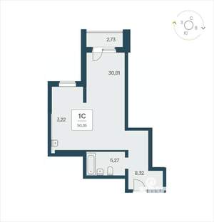 Студия квартира, вторичка, 50м2, 21/25 этаж