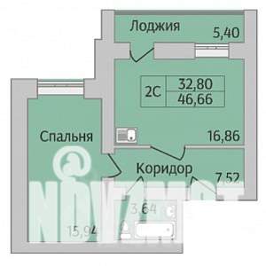 2-к квартира, строящийся дом, 47м2, 1/12 этаж