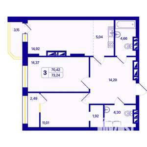 3-к квартира, вторичка, 73м2, 26/26 этаж