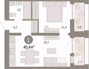 1-к квартира, вторичка, 45м2, 7/14 этаж