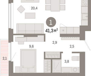 1-к квартира, вторичка, 41м2, 7/12 этаж