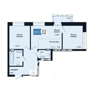 3-к квартира, вторичка, 55м2, 23/25 этаж